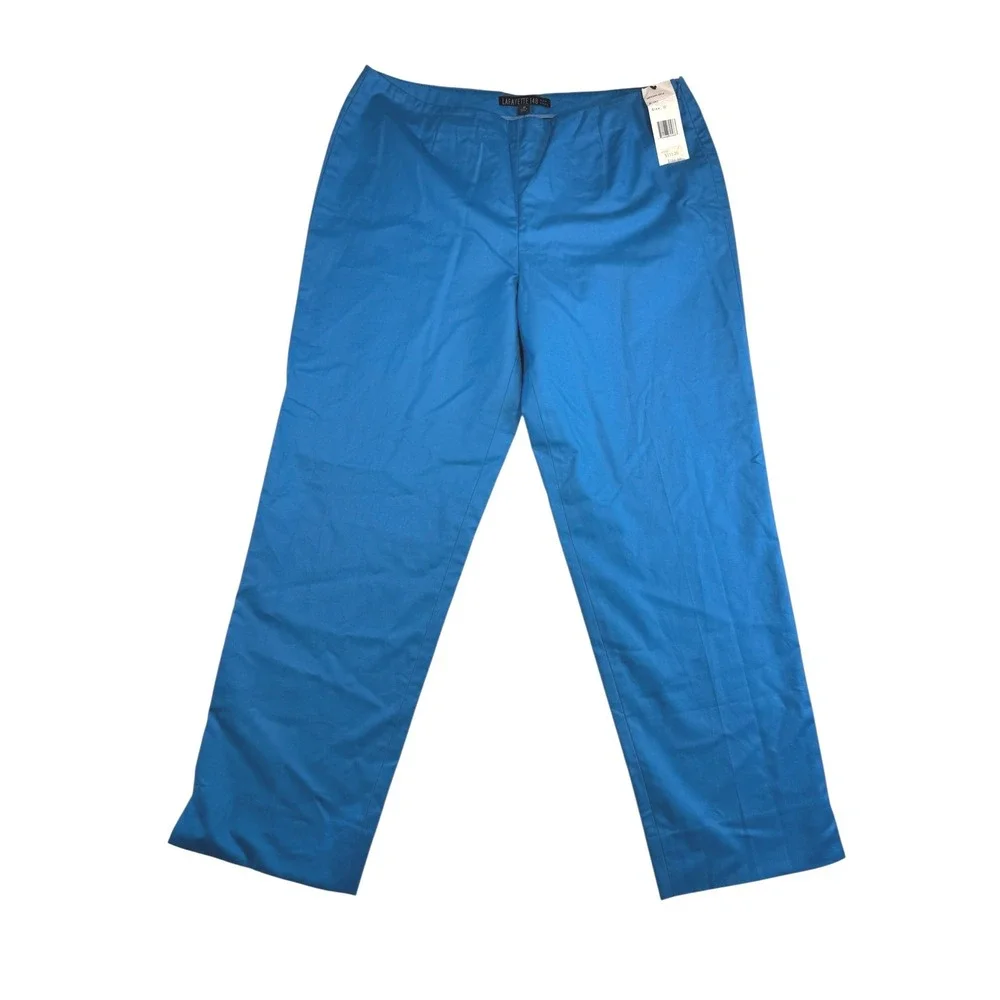 Lafayette 148 New York Blue Stretch‎ Cotton Side Zip Trousers Pants Size 10 NEW